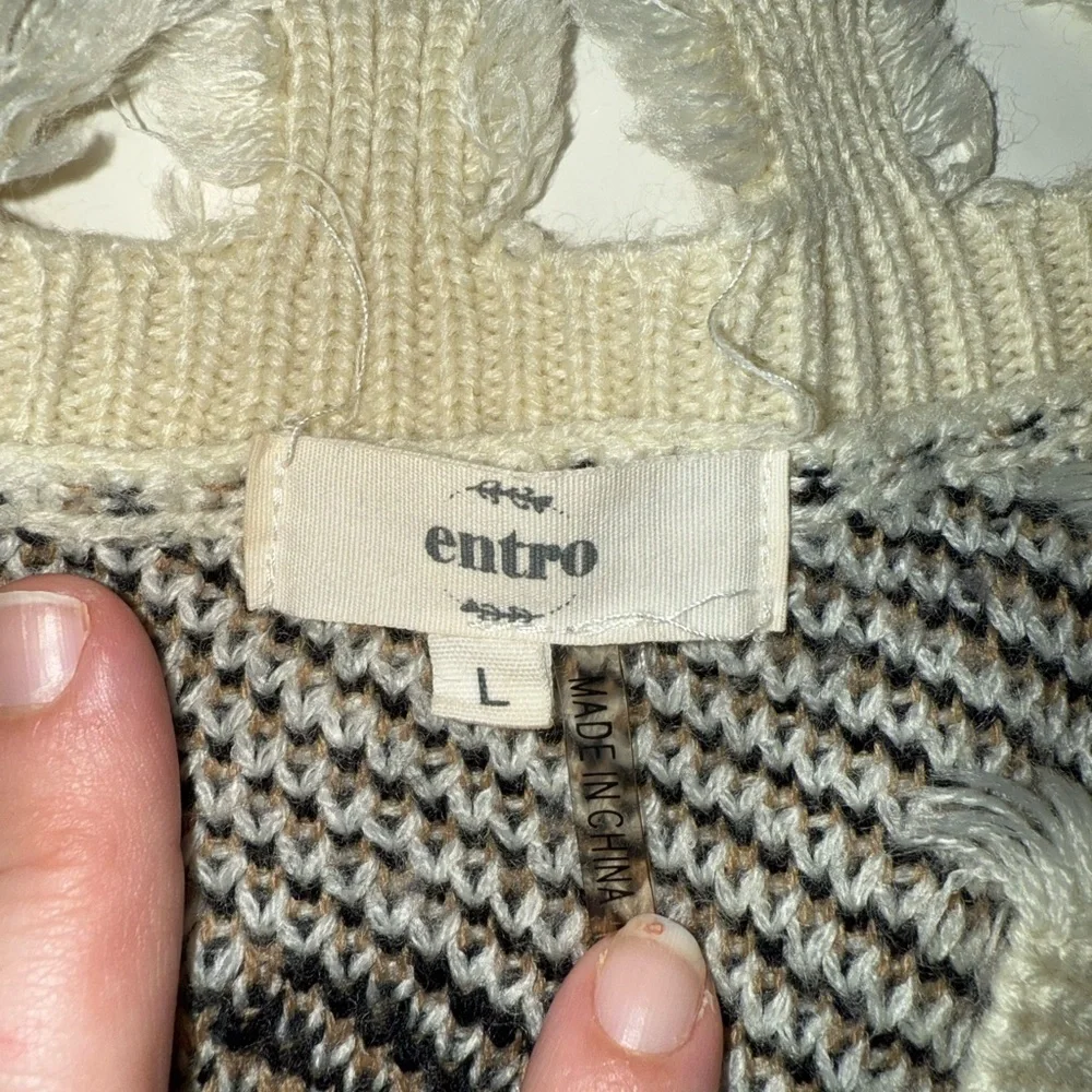 Anthropologie Entro Leopard Sweater V Neck Size Large Heavy Knit Distressed Hem - Picture 3 of 11